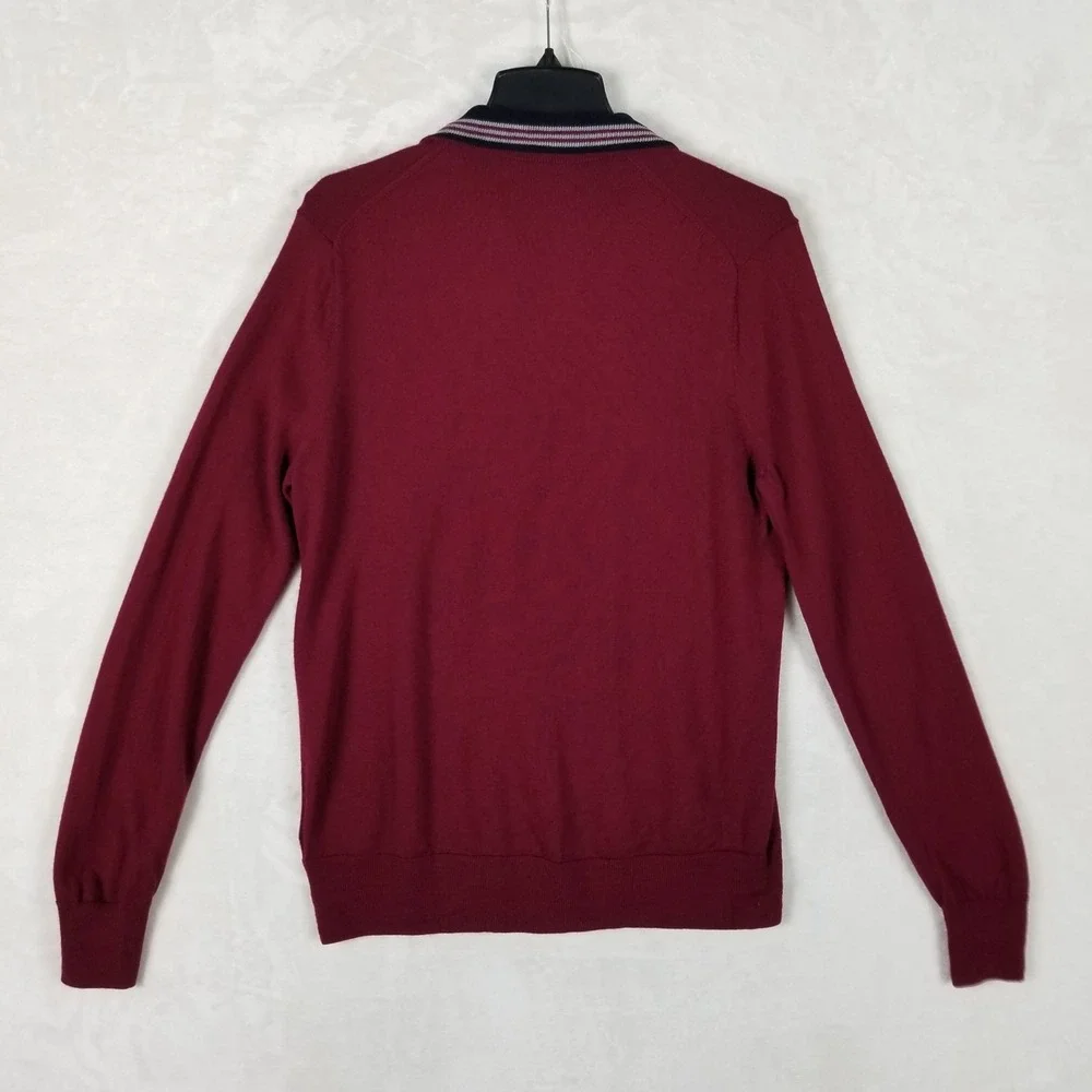 Brooks Brothers Quarter Zip Sweater Mens M Burgundy Merino Wool Striped Collar